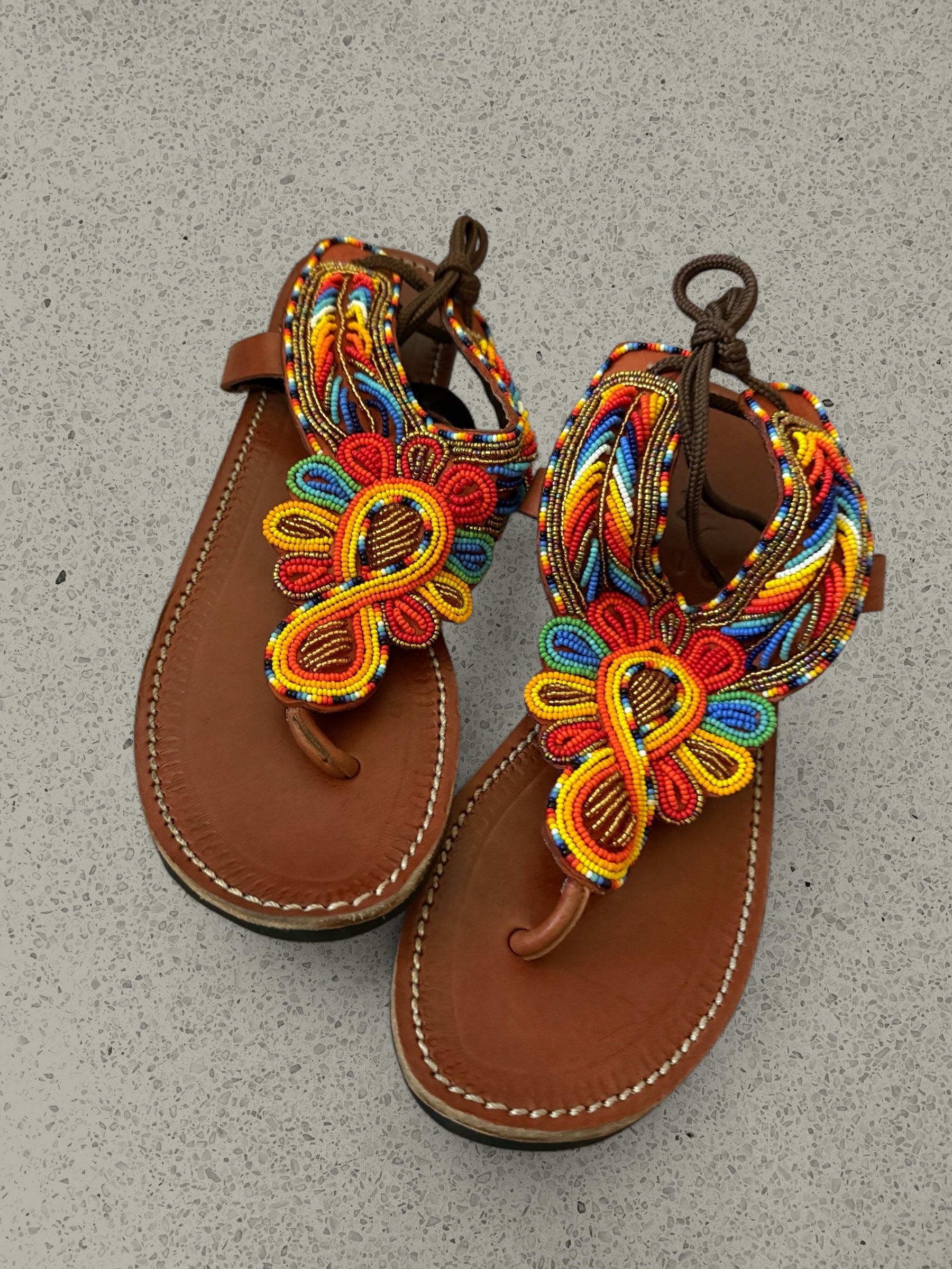 Handcrafted Beaded Leather Sandals – Vibrant Boho Style