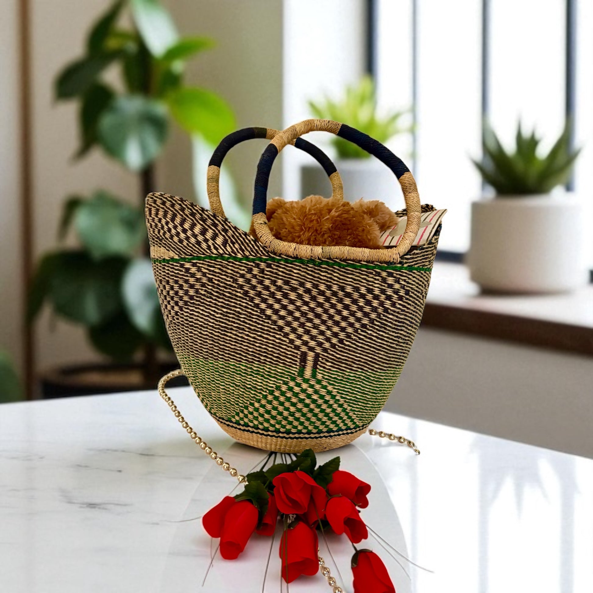 Geometric Tri-Pattern Bolga Basket