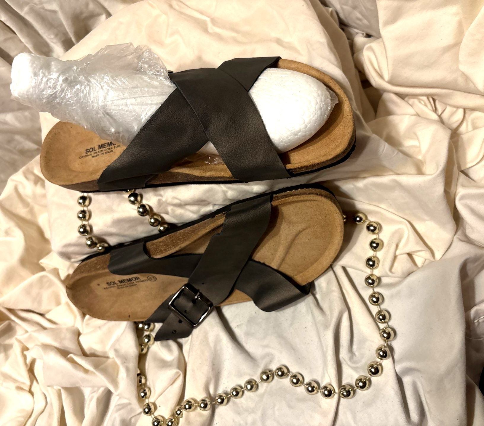 Cross-Strap Leather Sandals – Charcoal Black
