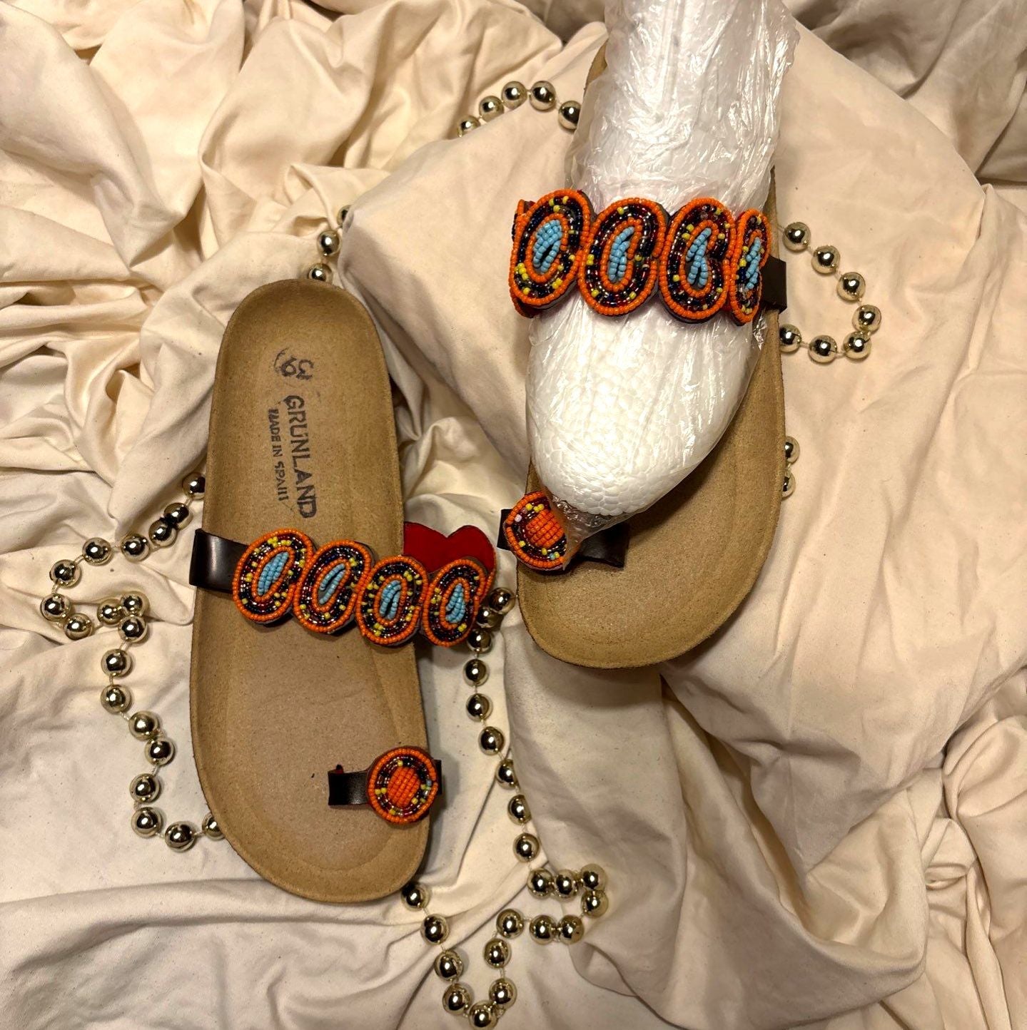Sunset Loop Beaded Sandals – Orange & Sky Blue