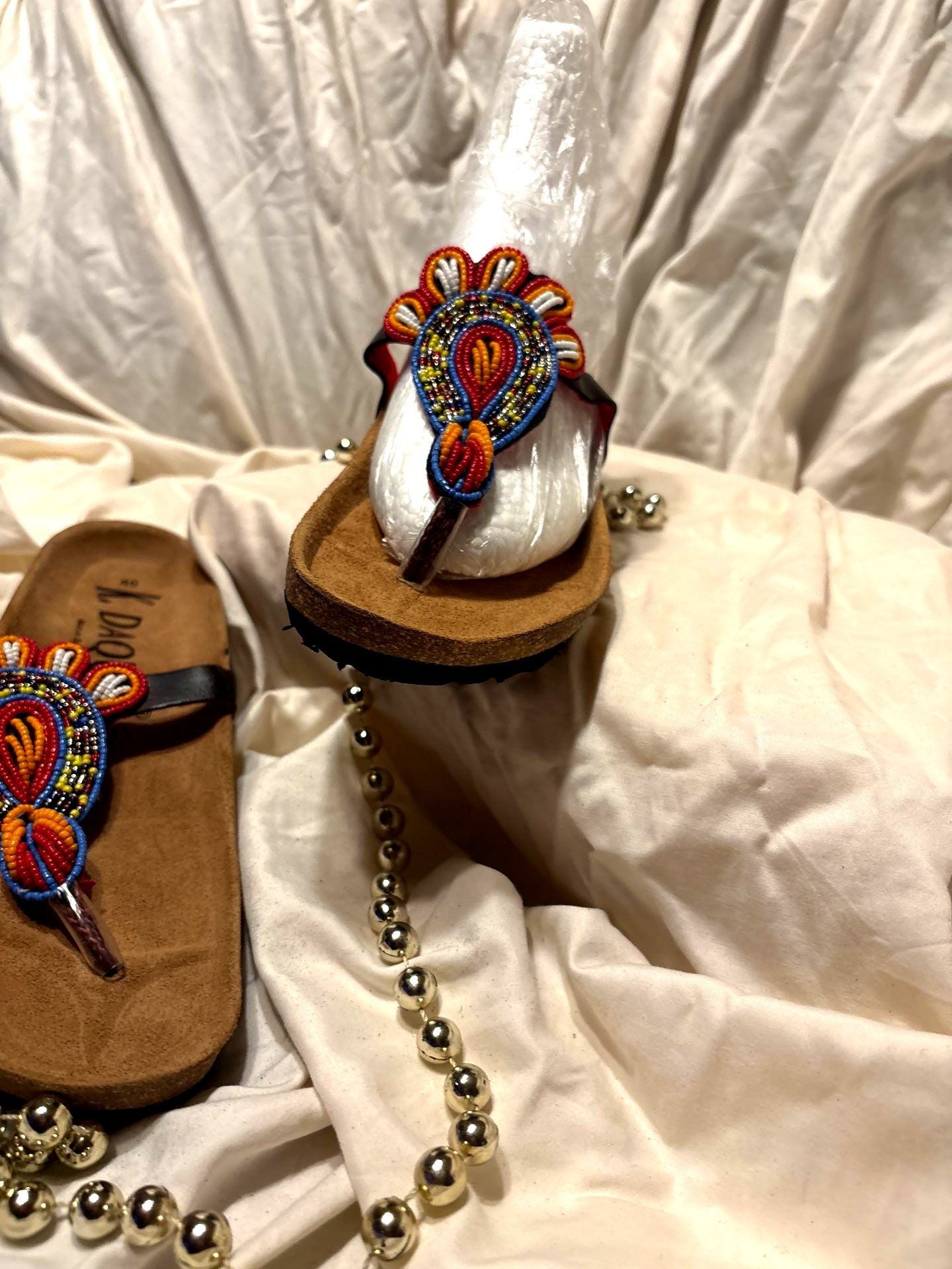 Sunburst Teardrop Beaded Sandals – Red, Orange & Blue