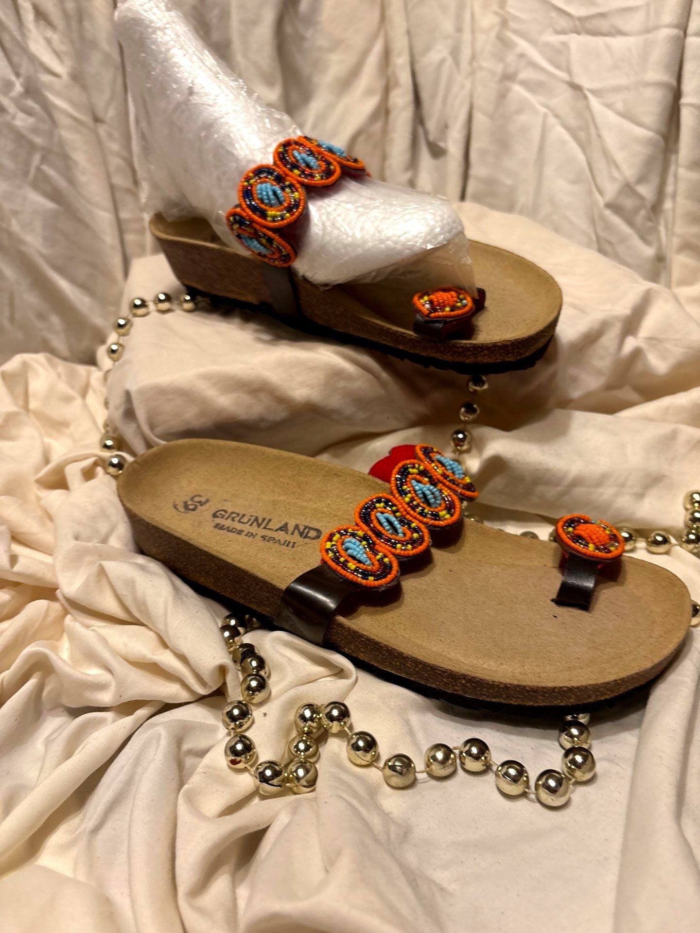 Sunset Loop Beaded Sandals – Orange & Sky Blue