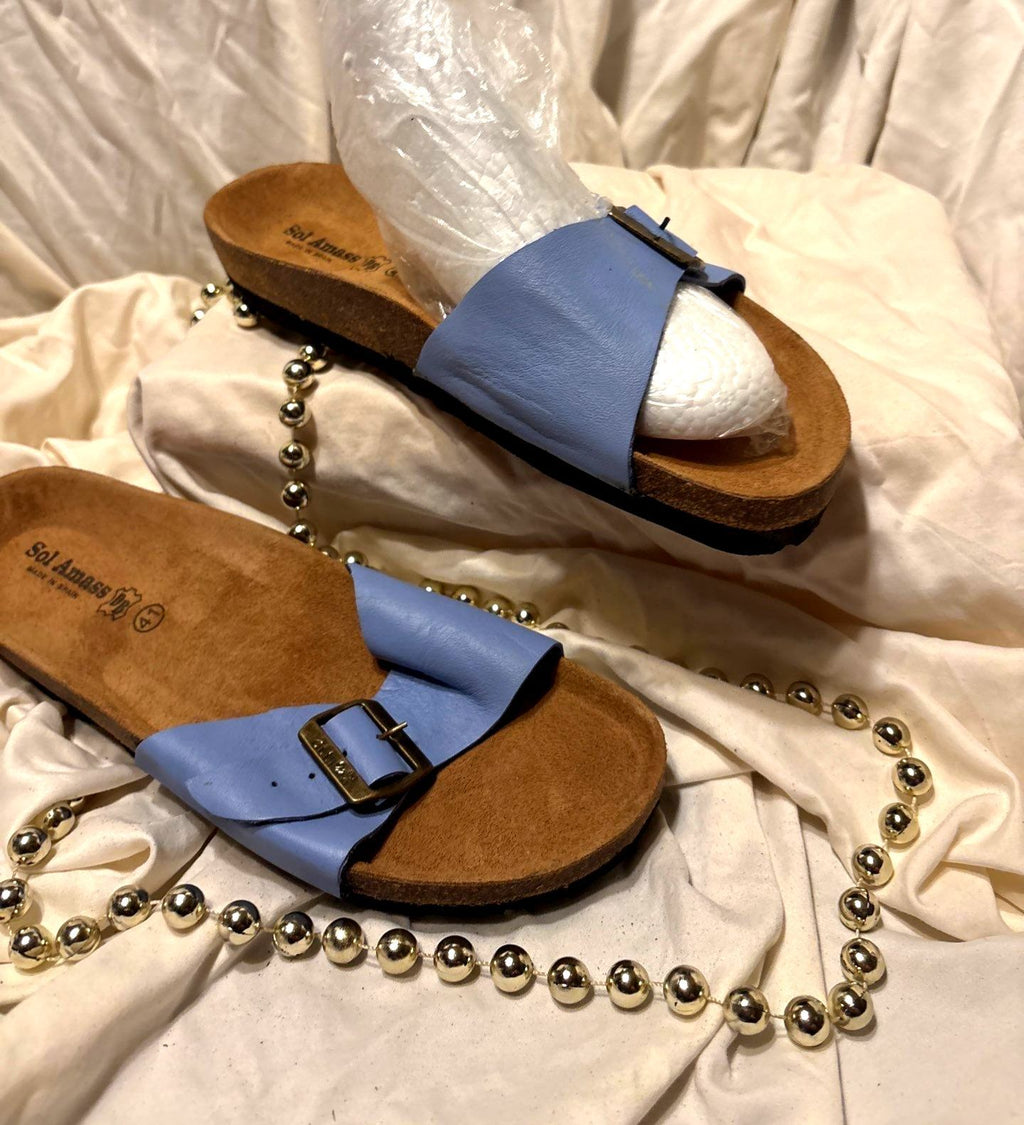 Blue Leather Comfort Sandals